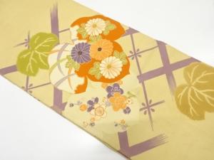 アンティーク　蔦の葉に菊・梅模様丸帯（材料）